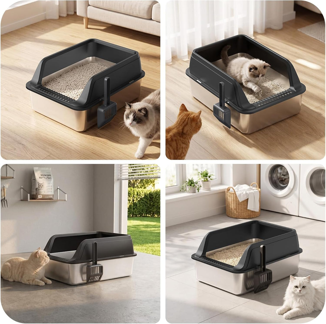 FURTIME Stainless Steel Litter Box with Lid
