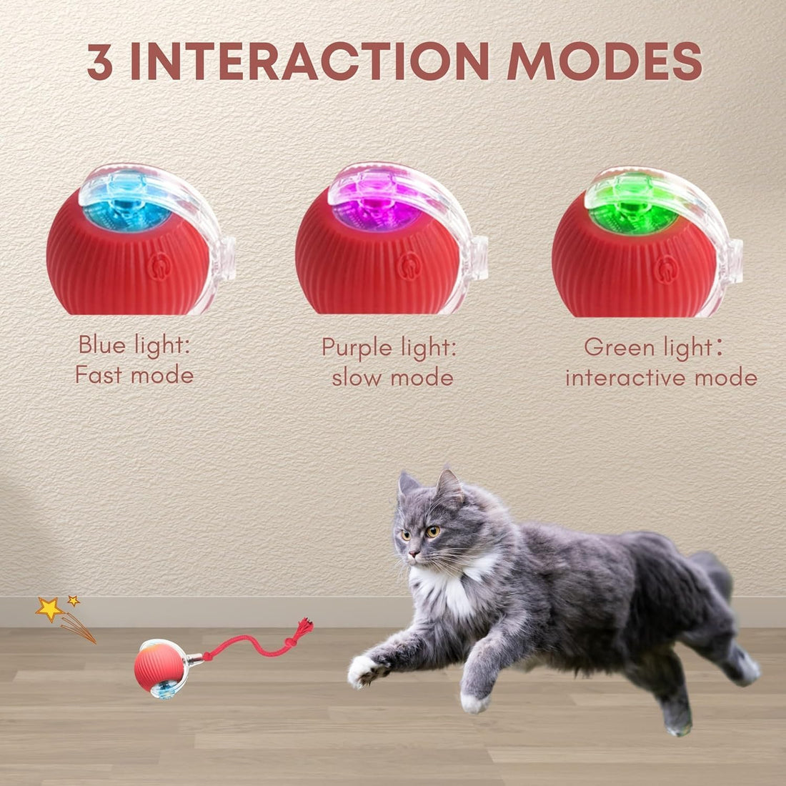 Rocfish Interactive Cat Toys for Indoor Cats, Automatic Cat Ball Toy
