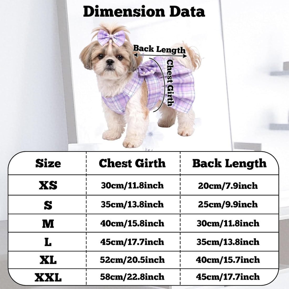 Dog Plaid Dress Harness and Leash Set with Pearls Bow Adjustable