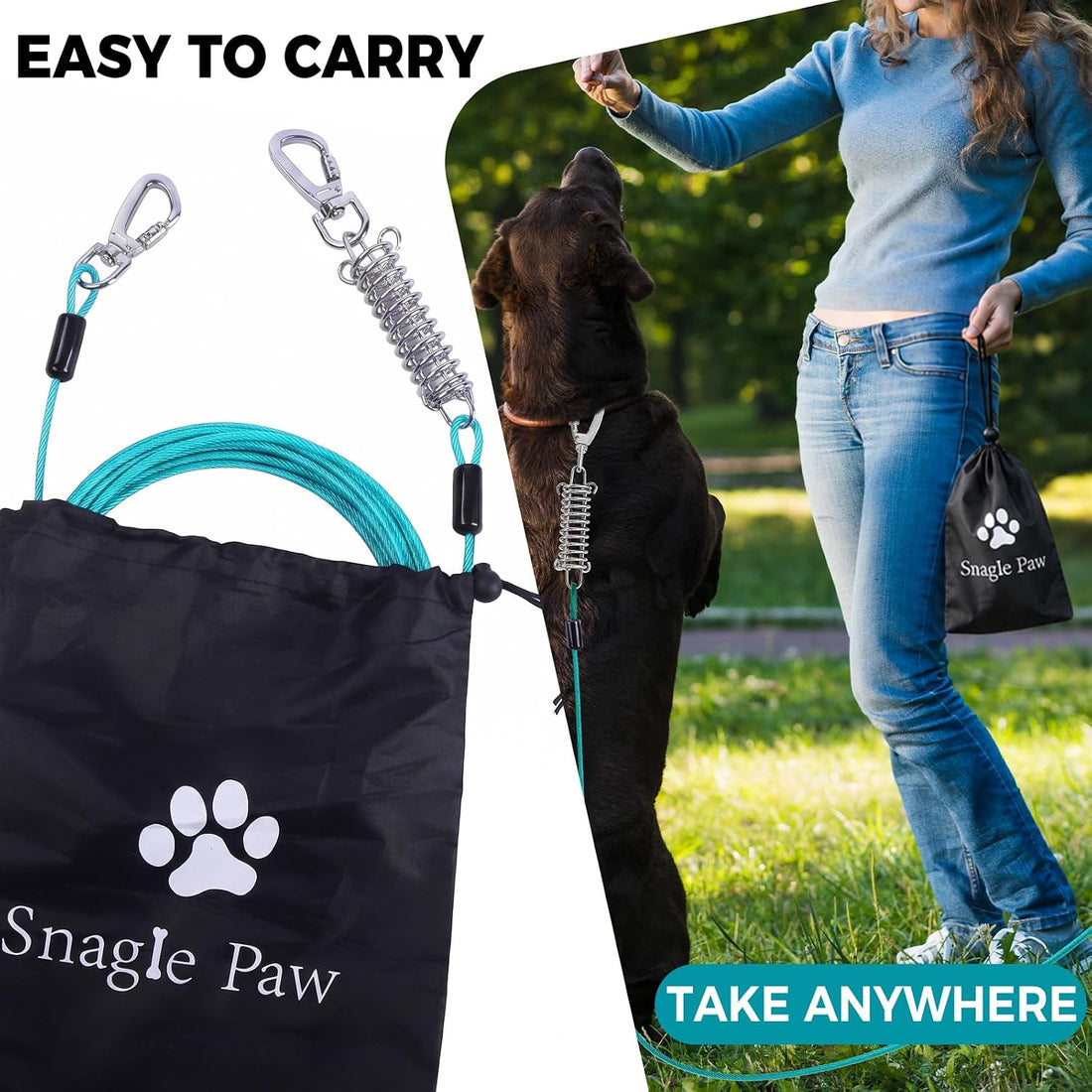 Snagle Paw Tie Out Cable for Dogs, 50FT Dog Leads for Yard Chew Proof