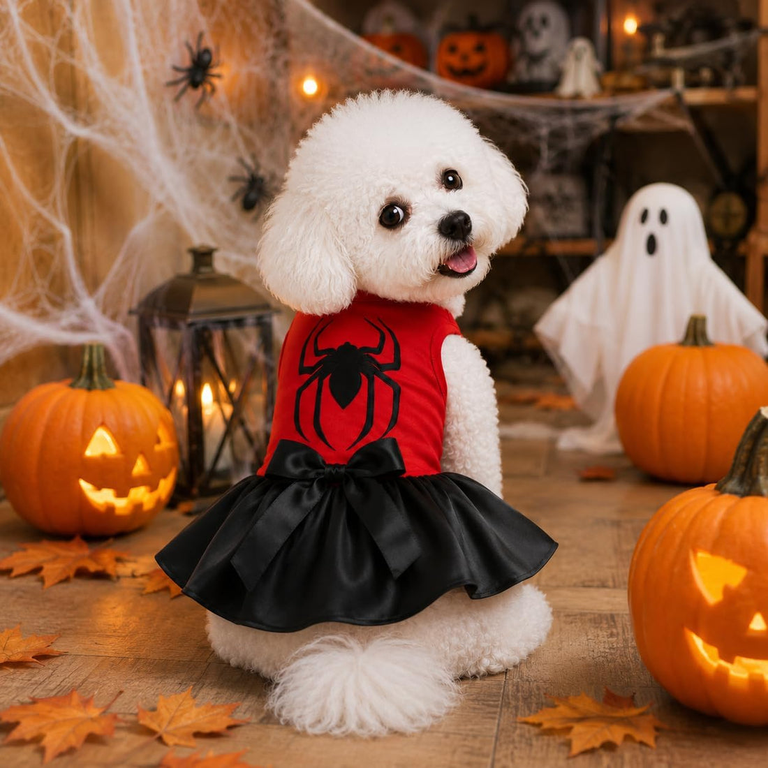 Petitebella Spider Printing Puppy Dog Dress (Red/Black, Medium)
