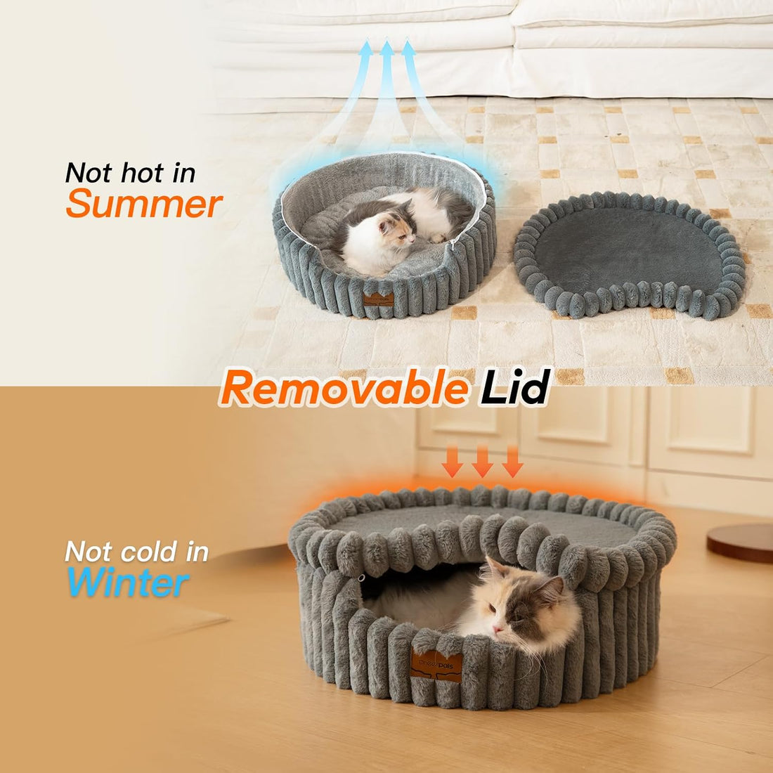 CHEERPALS Cloud Cat Cave Bed for Indoor Cats Hooded Bed with Zipper