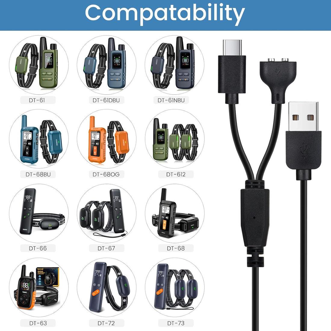 2-Pack Dog Shock Collar Charger Cord Replacement for Jugbow Training