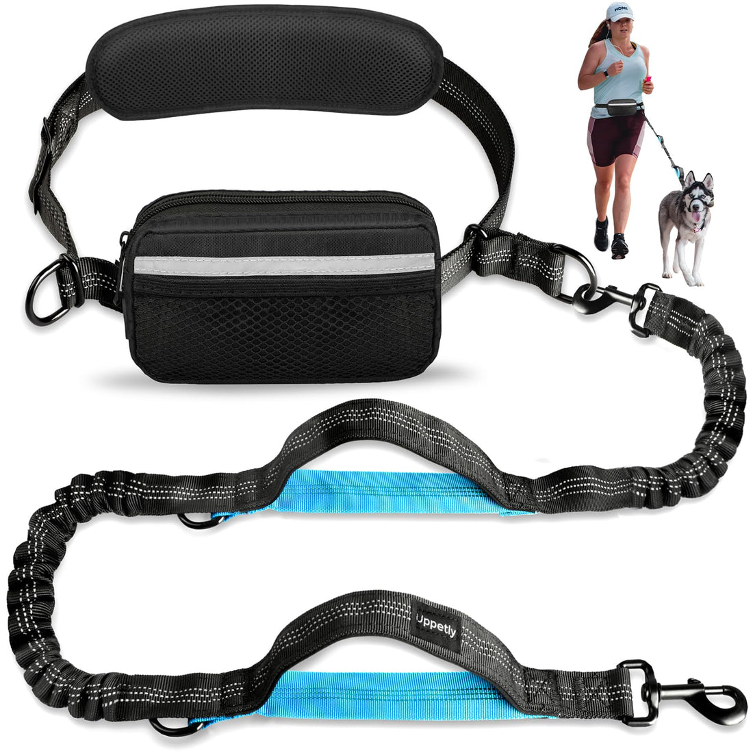 Uppetly Hands Free Dog Running Leash with Zipper Pouch, Dual Handle