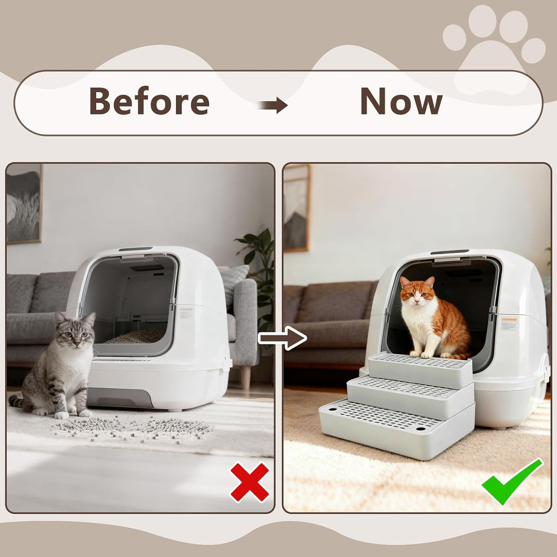 Adjustable 3-Step Cat Ramp for Litter Box, Litter Trapper