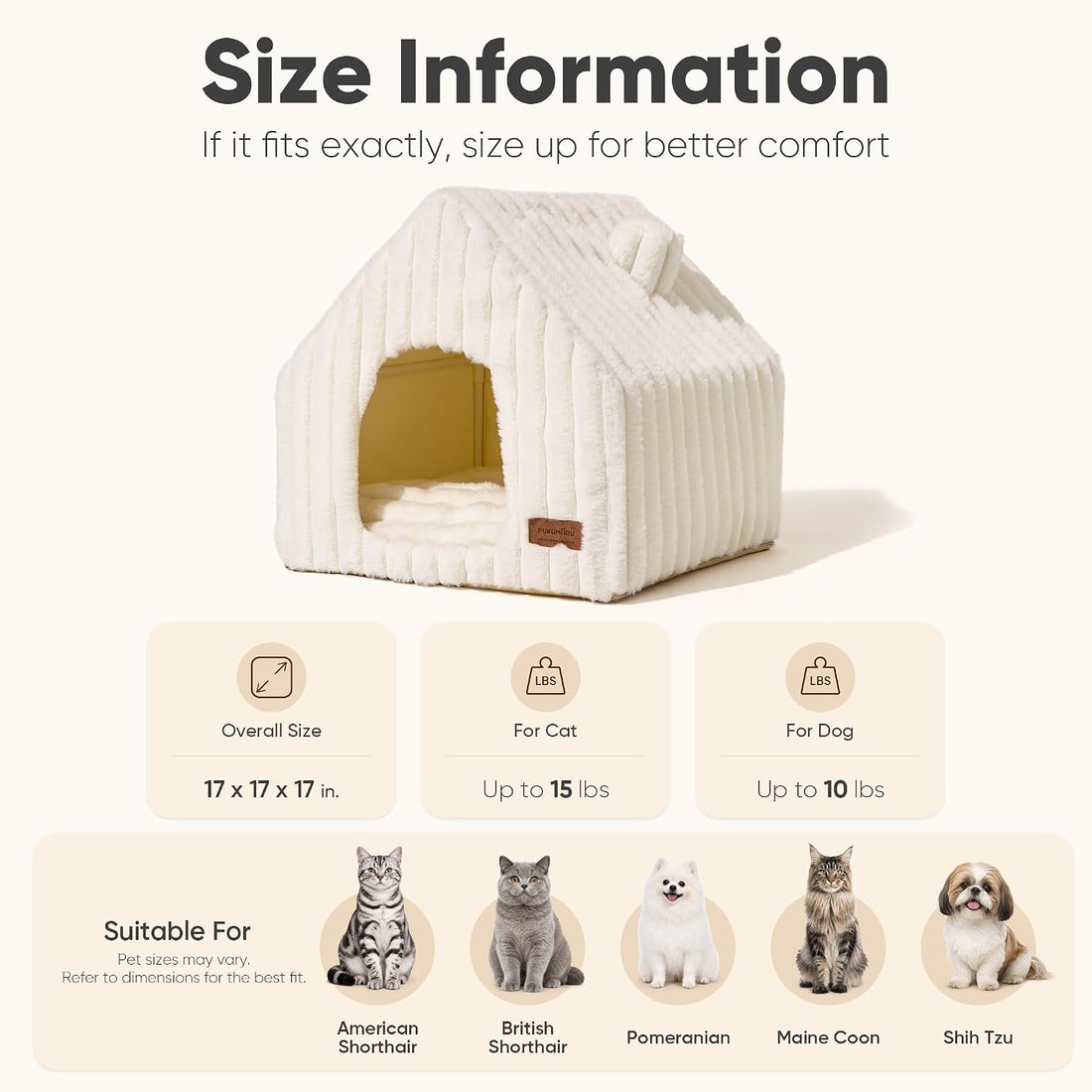 FUKUMARU Cat Bed Cave, Enclosed Washable Covered Dog Bed with Support