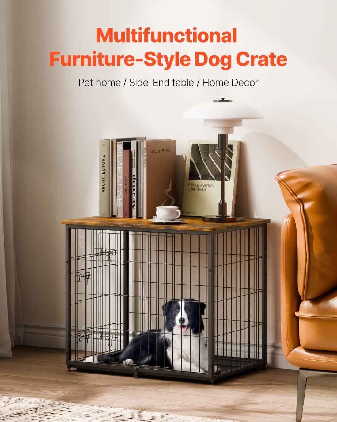 VEVOR 75 inch Dog Crate Furniture for 2 Dogs, Divider, Double Doors