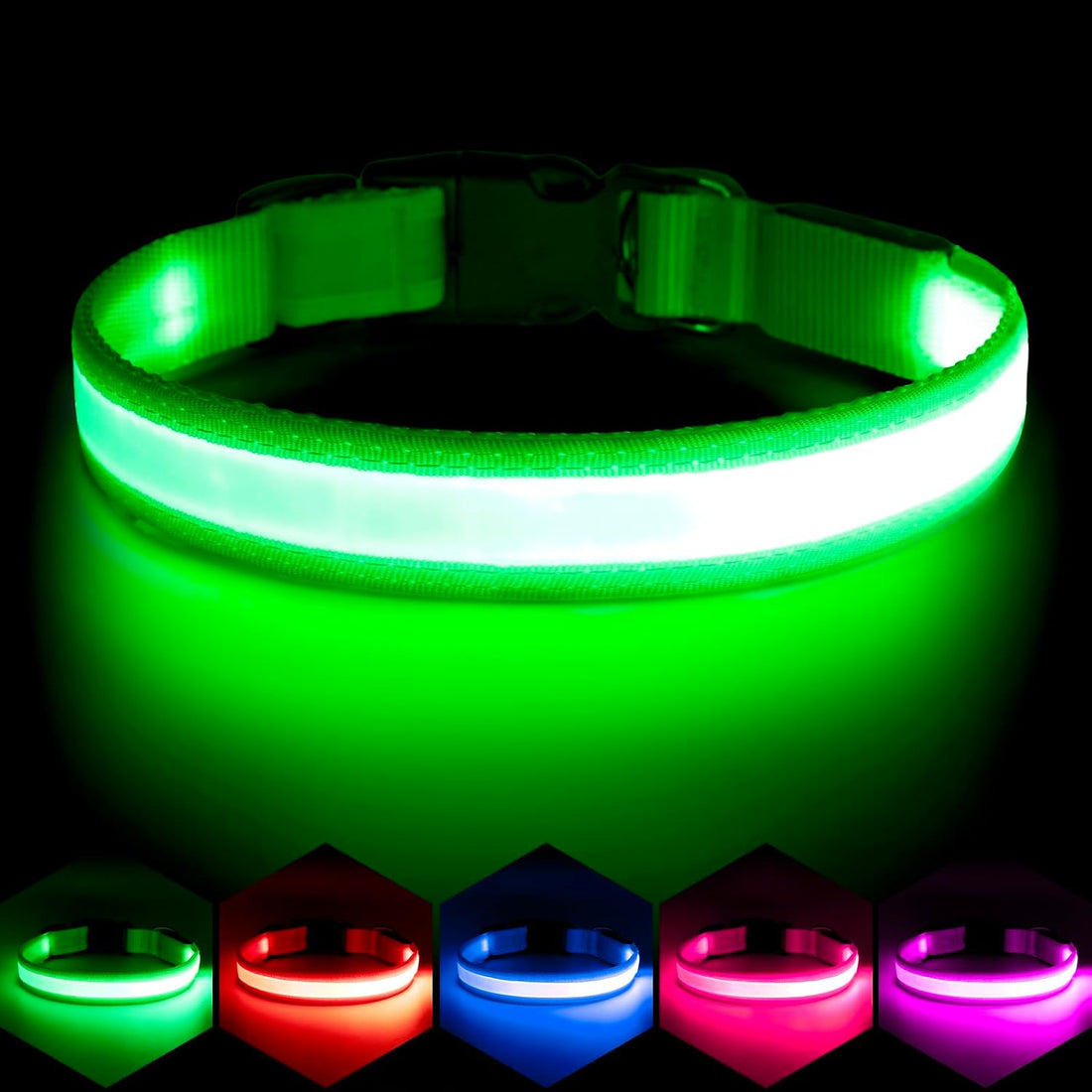 VIZPET LED Dog Collar, Light up Dog Collar Adjustable Safety Glow