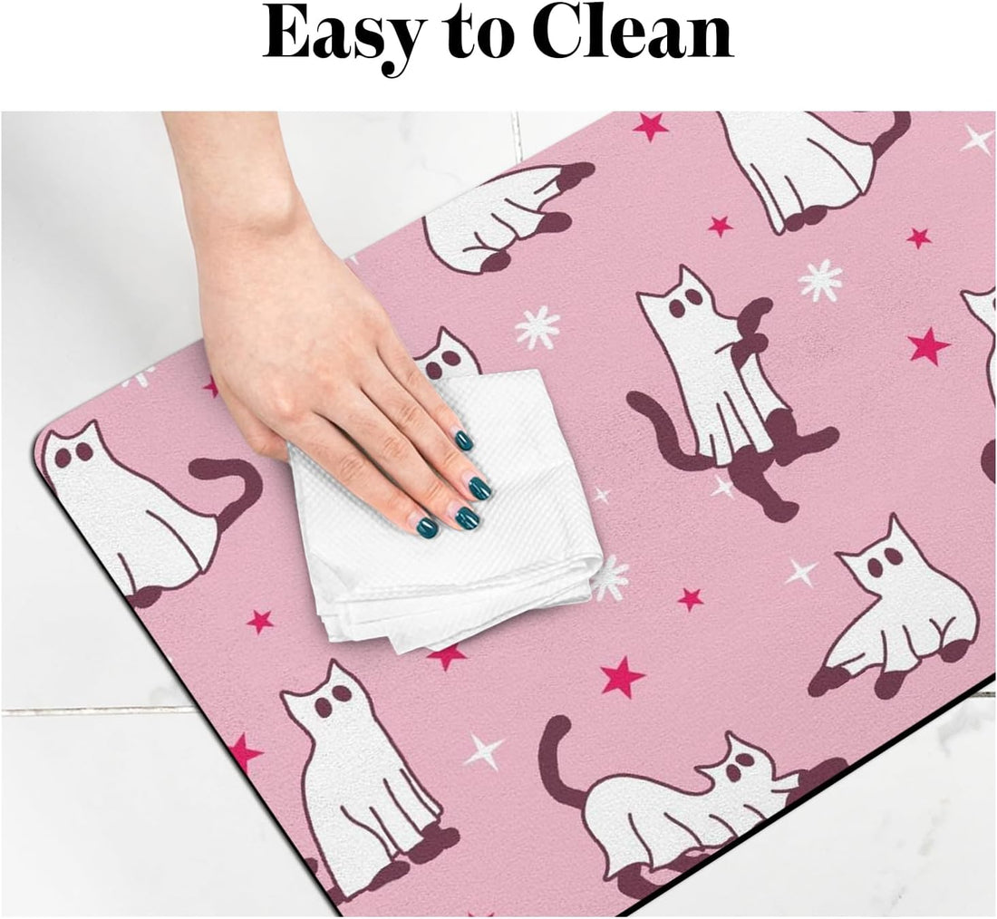 Halloween Dog Food Mats for Floors Pink