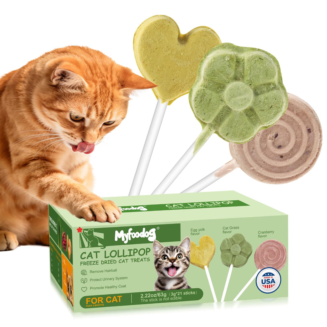 Myfoodog Freeze Dried Cat Treats, Cat Lollipop Treats Cat Grass Treats