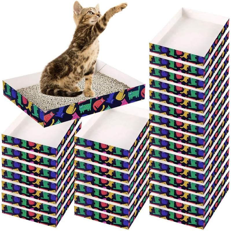 30 Pack Disposable Cat Litter Box, Foldable Paper Travel Litter Box