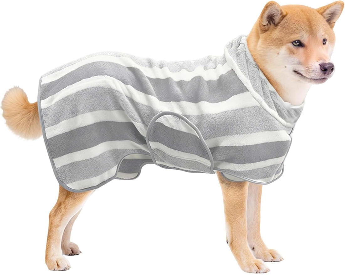 Fast‑Drying Dog Bathrobe, Absorbent Striped Pet Towel