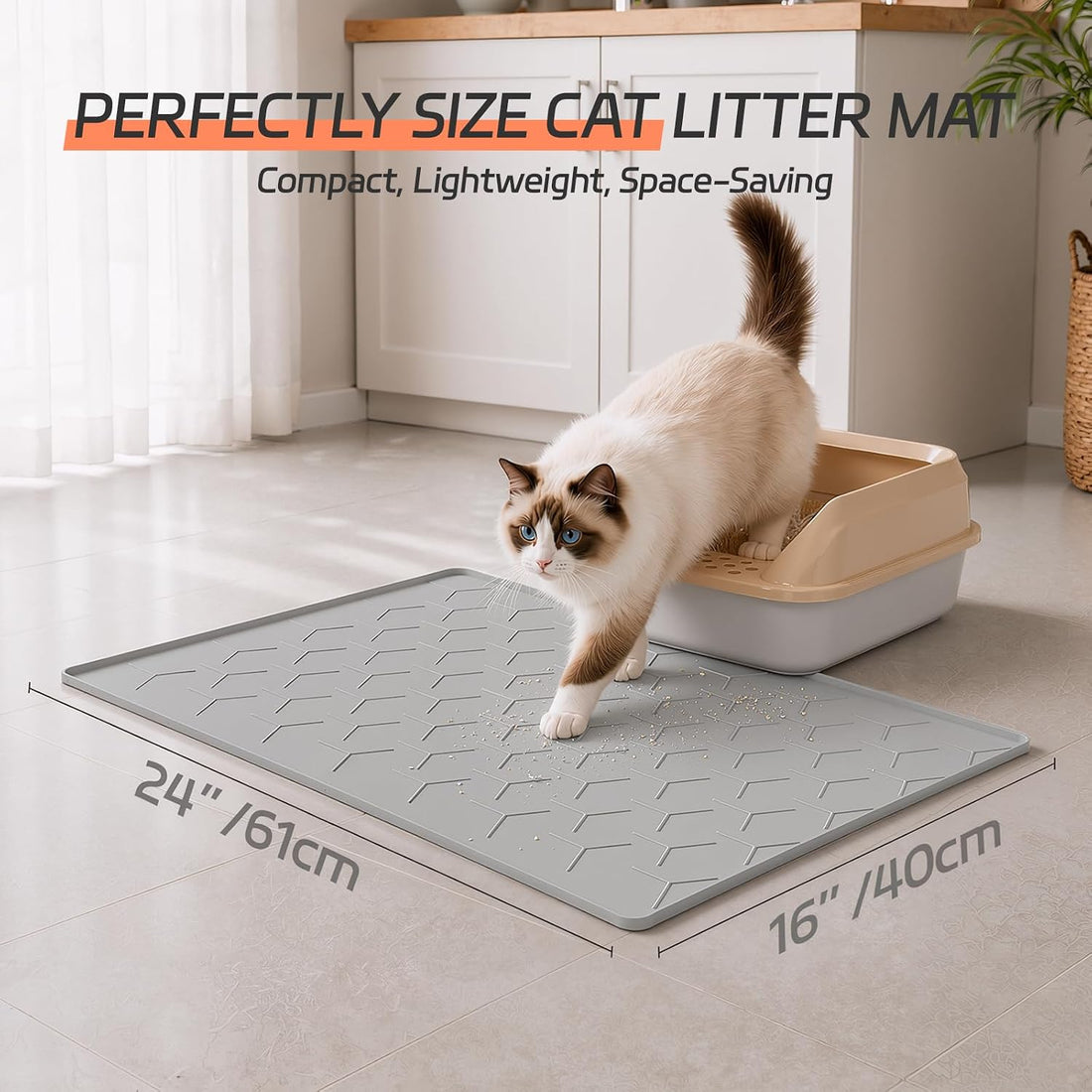 Bulkniu Silicone Cat Litter Mat, 24"x16", Raised Edge Waterproof