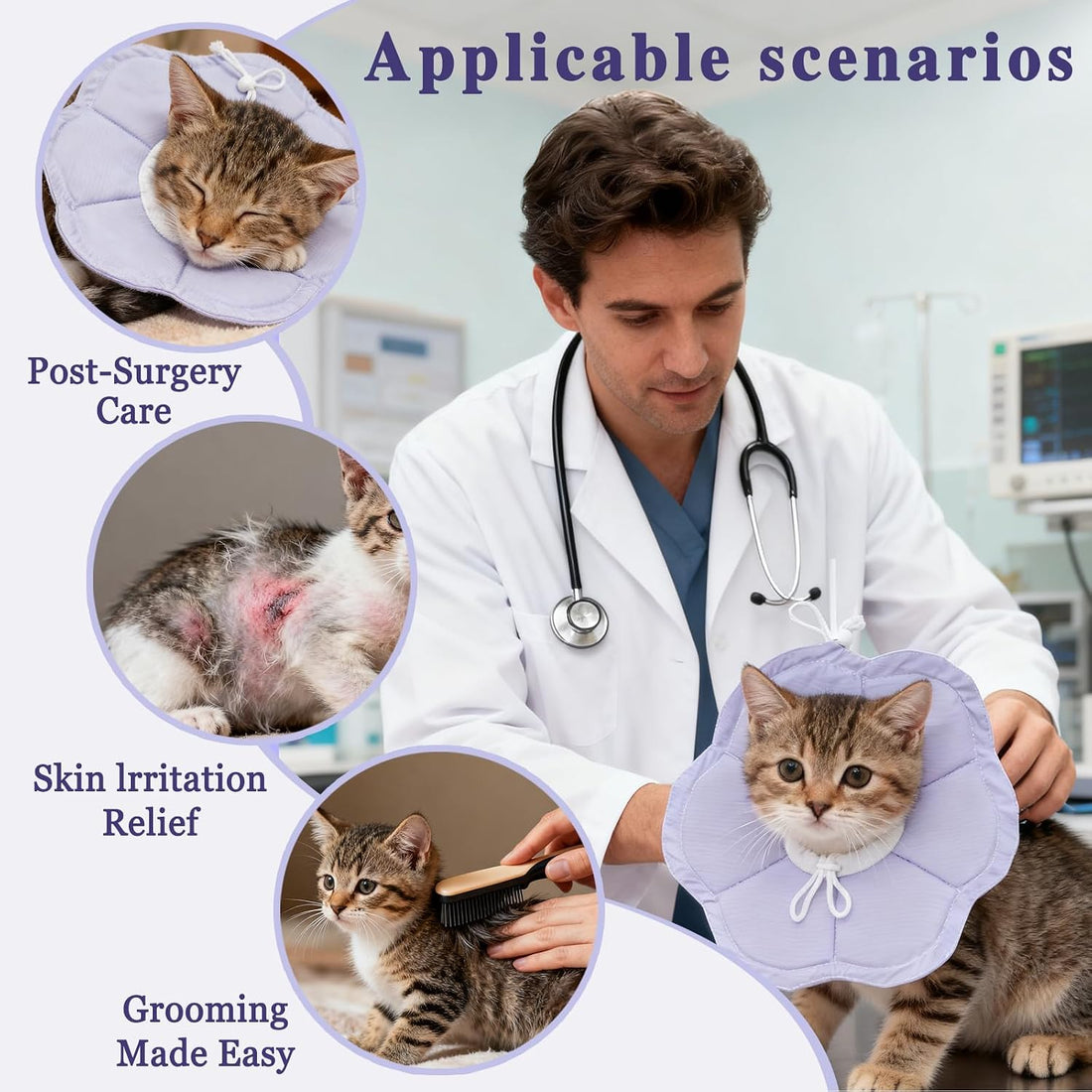 Tensho Flower Soft Cone for Cats, Purple Adjustable Elizabethan Collar
