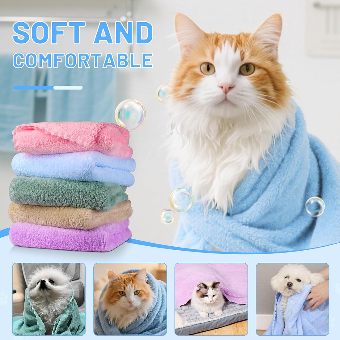 DuckSky 5Pcs 29.5 x 13.77'' Cat Towels Microfiber Pack Bulk