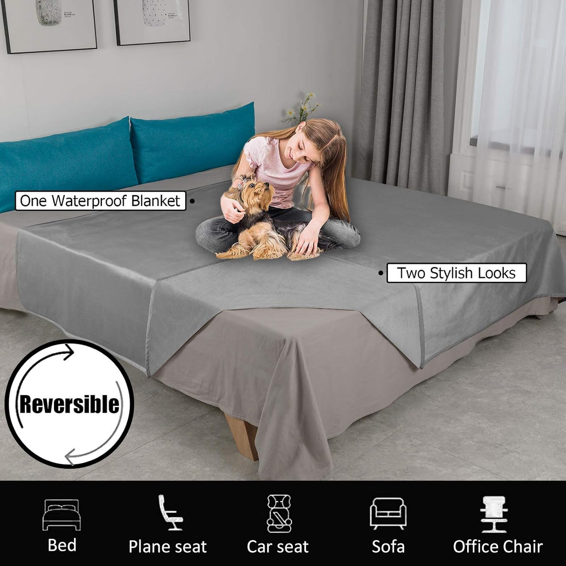 Ameritex Pet Bed Blanket Reversible 100% Waterproof Velvet Super Soft