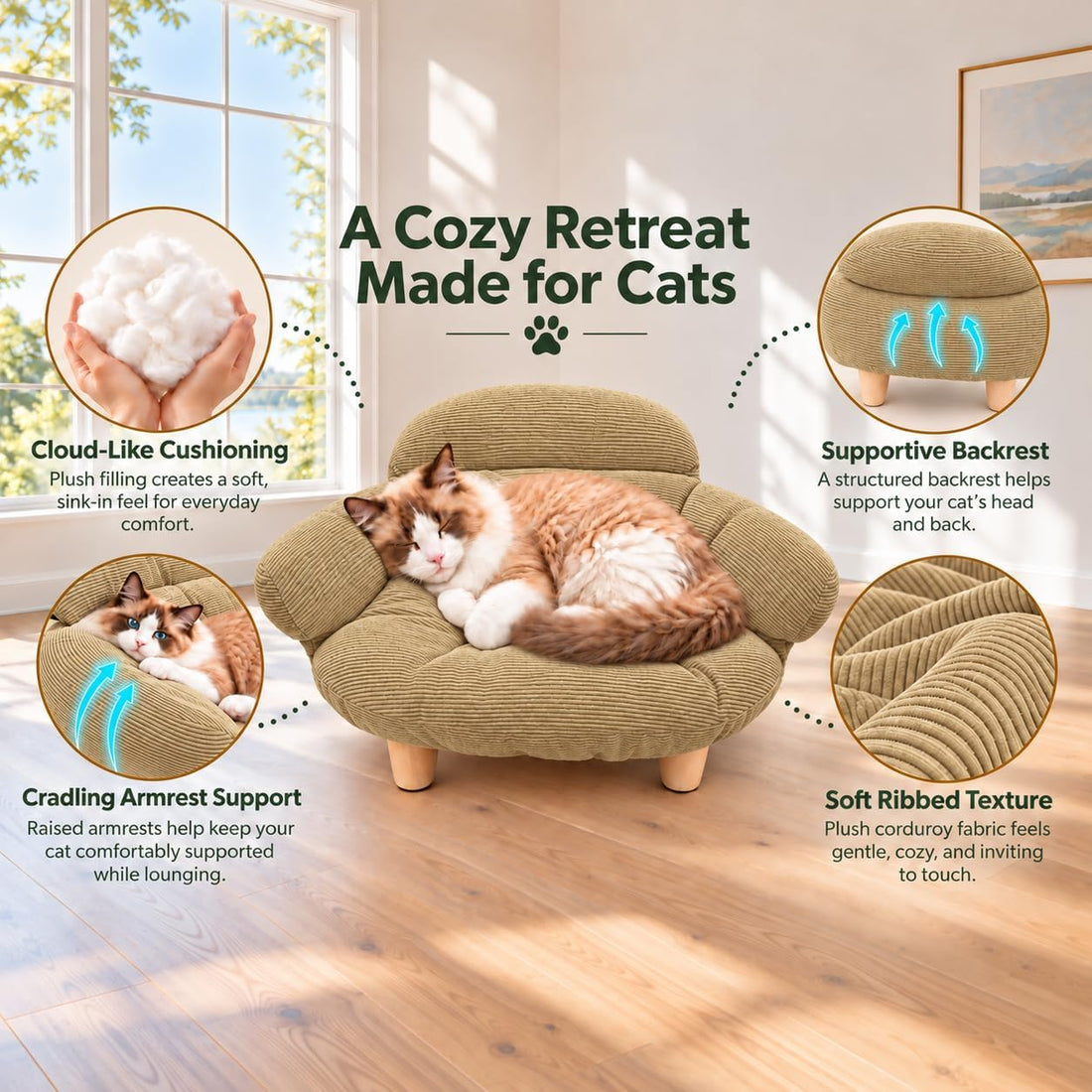 Elevated Cat Sofa Bed, Raised Cat Couch Pet Sofa for Indoor Cats