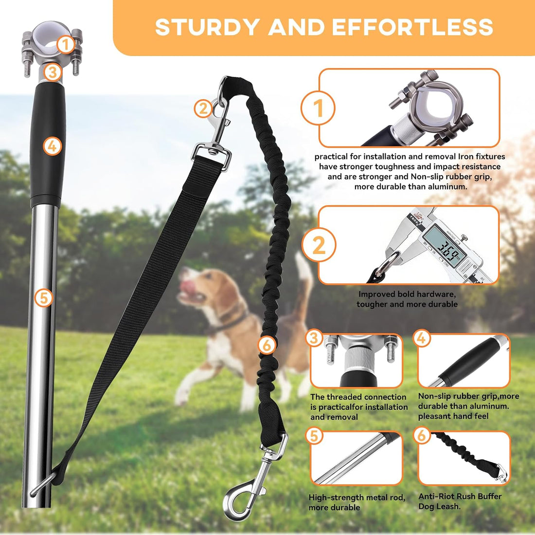 Hands Free Dog Bike Leash for Large Dogs, Heavy Duty Buffer Rope