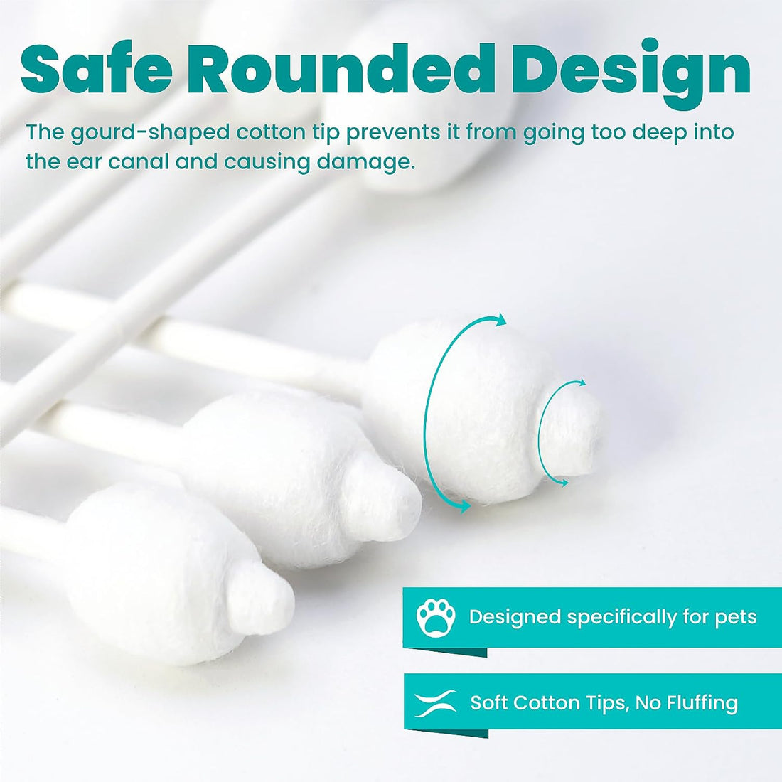 MEDUWEDU Pet Cotton Swabs, 55 Count|Gourd-Shaped Tips|Soft Cotton