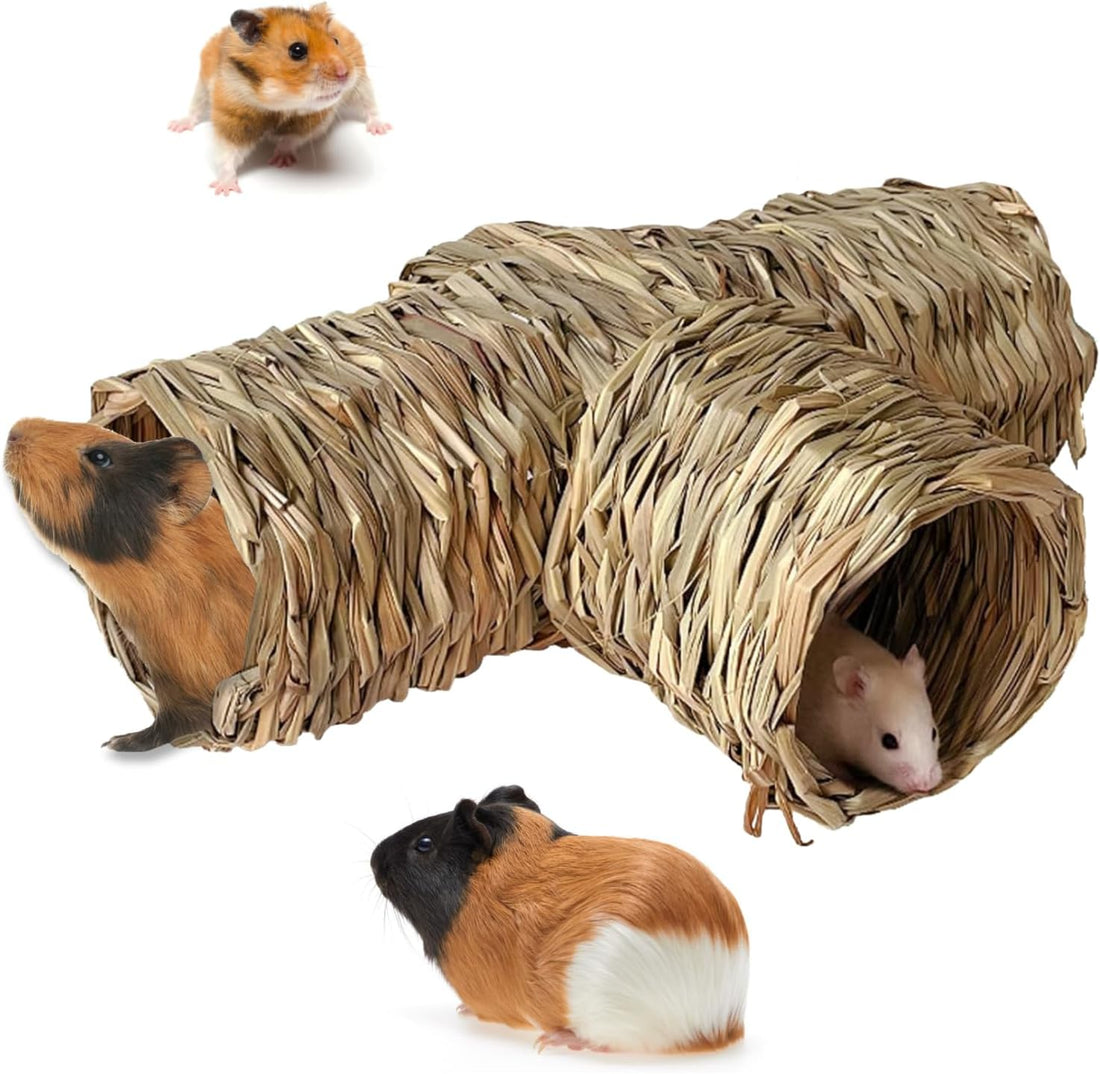 Hamiledyi Hamster Grass Tunnel Toy Nature Guinea Pig Hideout Straw