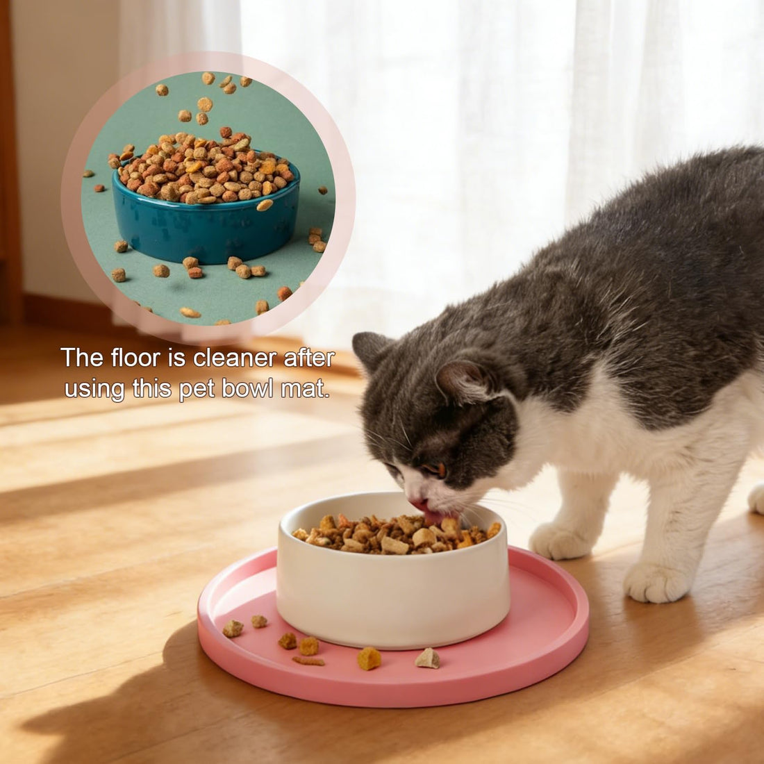Pet Food Mat, 2 Pack 7" x 7" Non-Slip Pink Silicone Feeding Mats