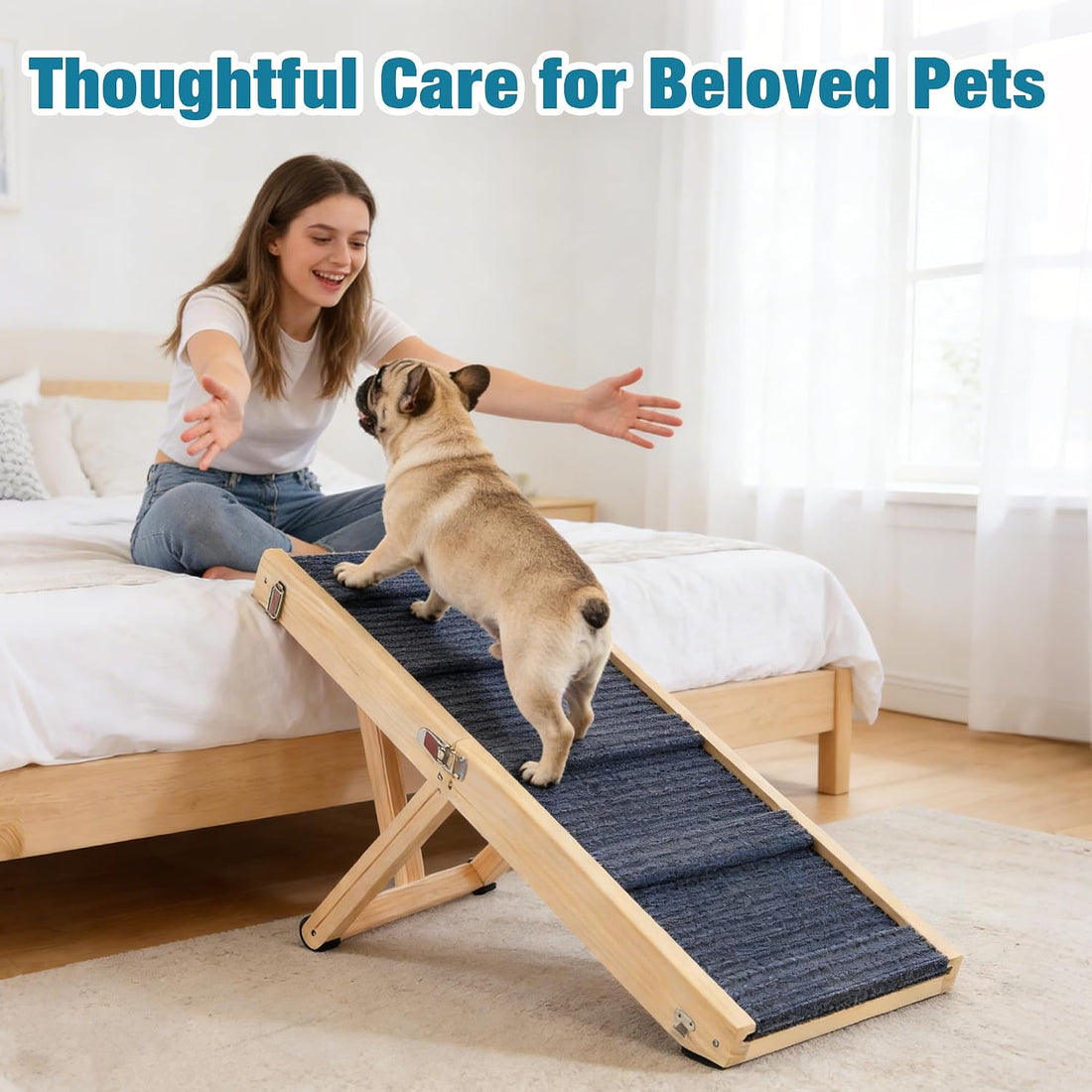 Dog Ramp for Bed, 24" H Adjustable Folding Ramp for Dogs to Get on Bed