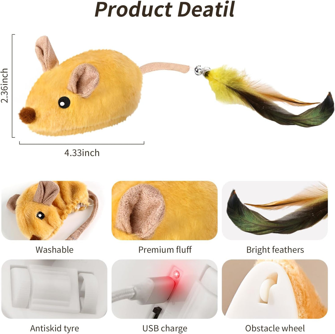 Interactive Cat Toys Mouse Rechargeable Auto-Move for Indoor Cat