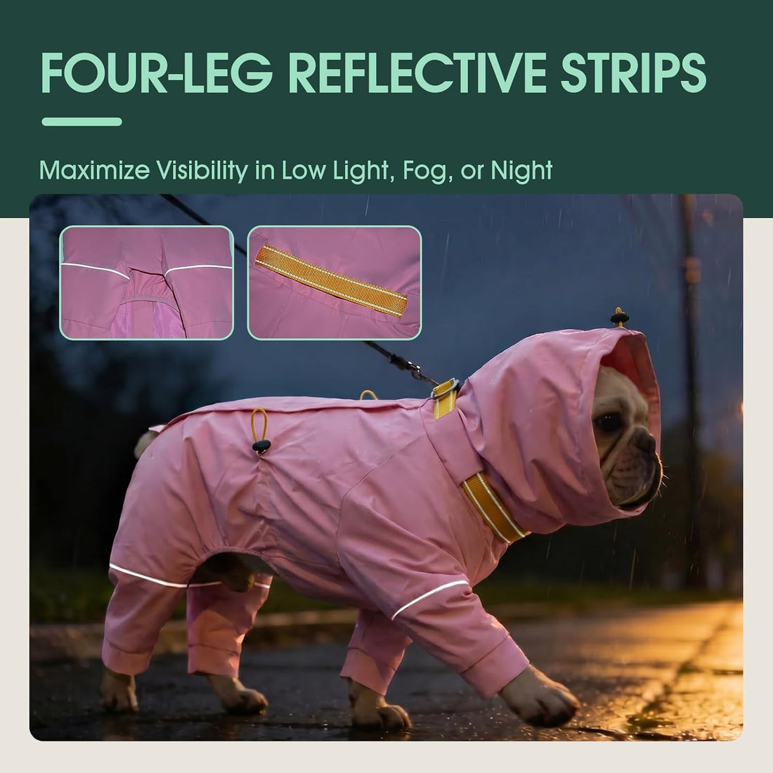 Kouser Waterproof Full-Body Coverage Dog Raincoat, Pink XL