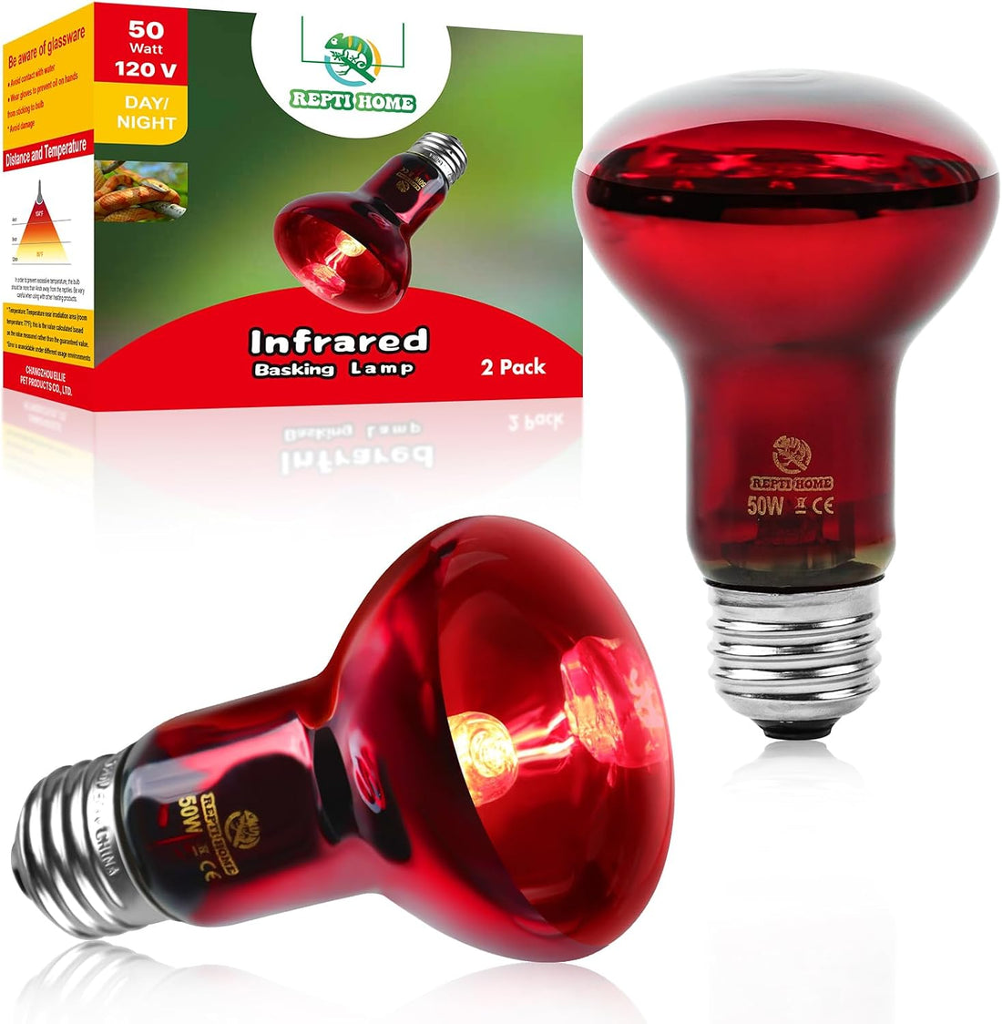 Infrared Reptile Heat Lamp Bulbs,2 PCS 50W Reptiles & Amphibians