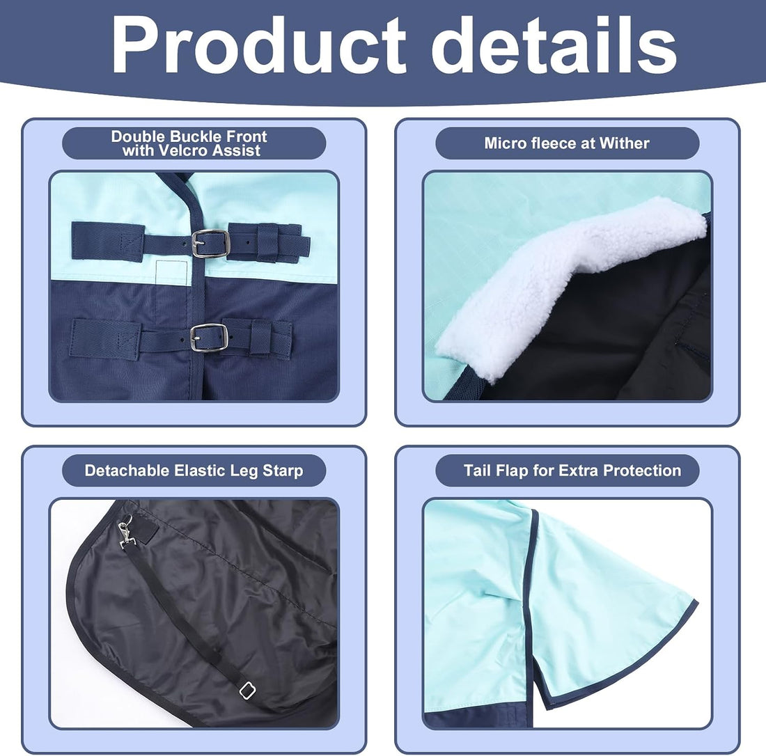 600D Horse Blanket, 0g No-Fill Waterproof Turnout Rain Sheet