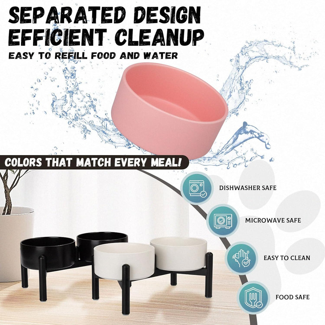 Raised Ceramic Dog Bowl Set - Elevated Double Dishes with Stainless
