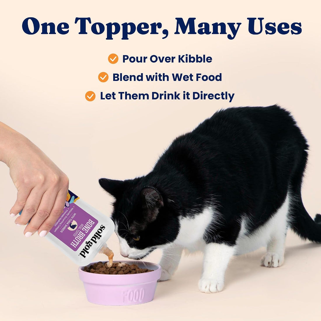 Solid Gold Bone Broth Cat Food Topper, Chicken, Lickable Pouches, 12ct