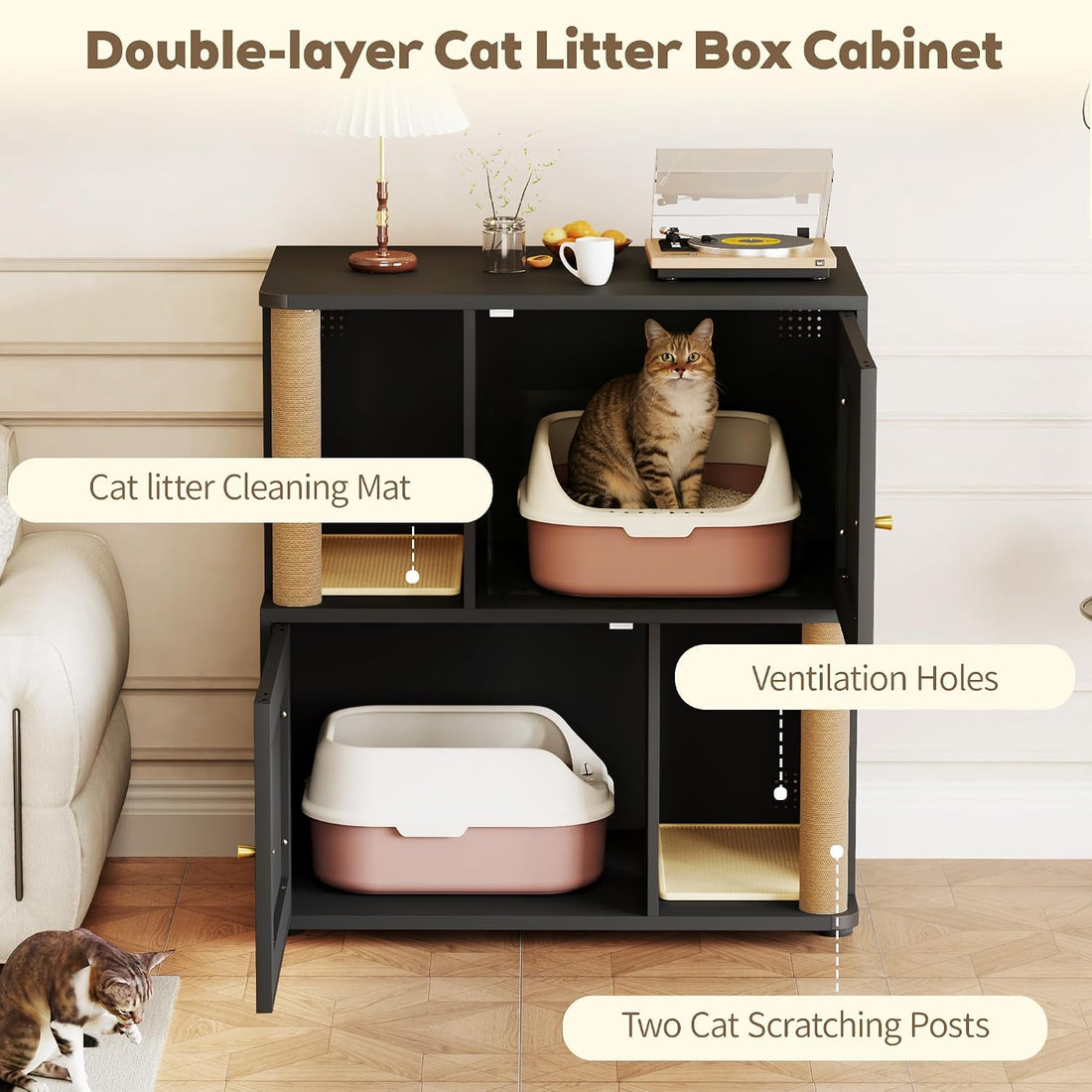 Double Cat Litter Box Enclosure, Litter Box Cabinet for 2 Cats