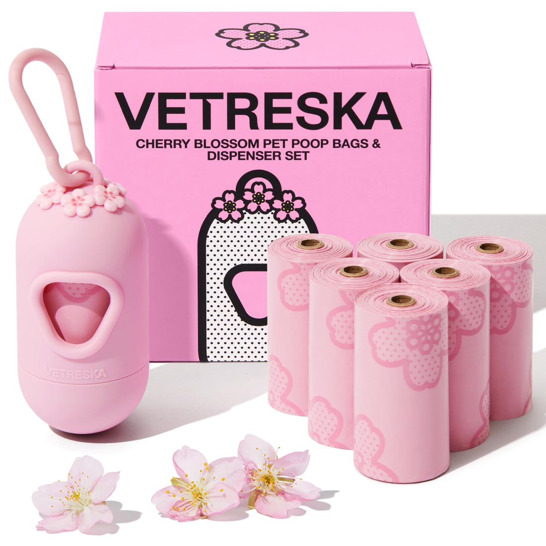 VETRESKA Dog Poop Bag Dispenser with Cherry Blossom Scented Poop Bags