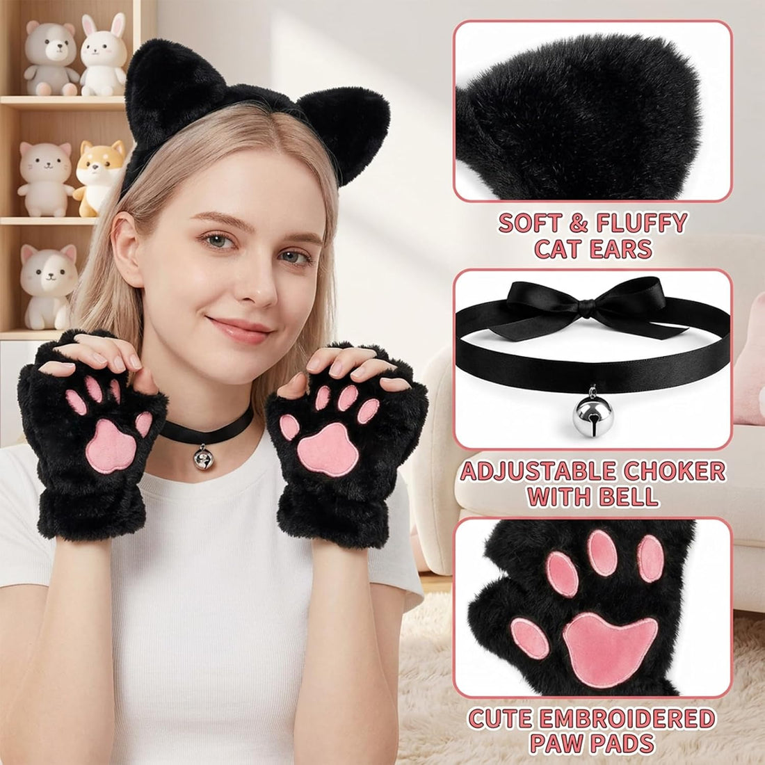 4PCS Black Cat Costumes, Halloween Costume, Cat Ears and Tail Set