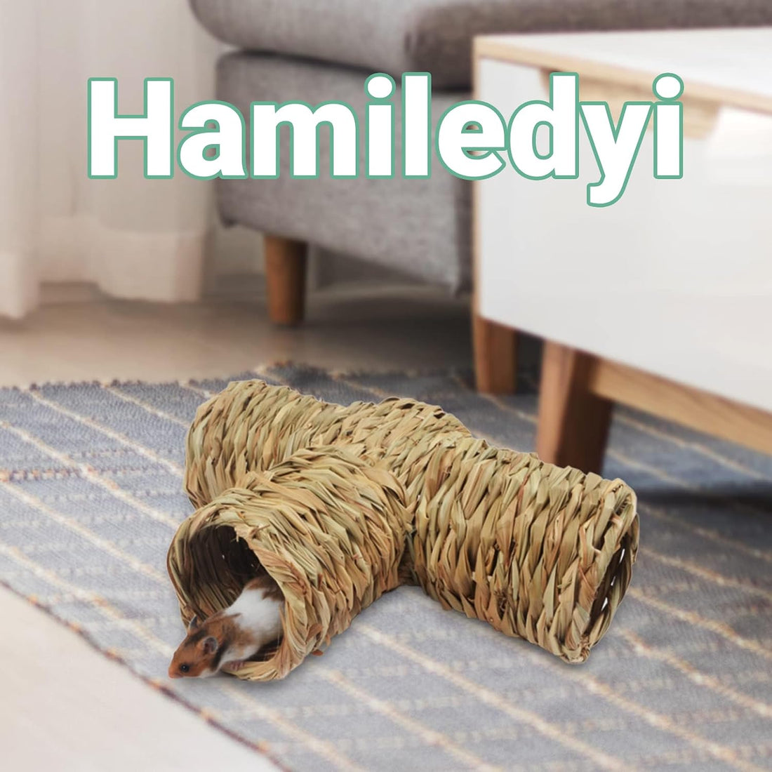 Hamiledyi Hamster Grass Tunnel Toy Nature Guinea Pig Hideout Straw