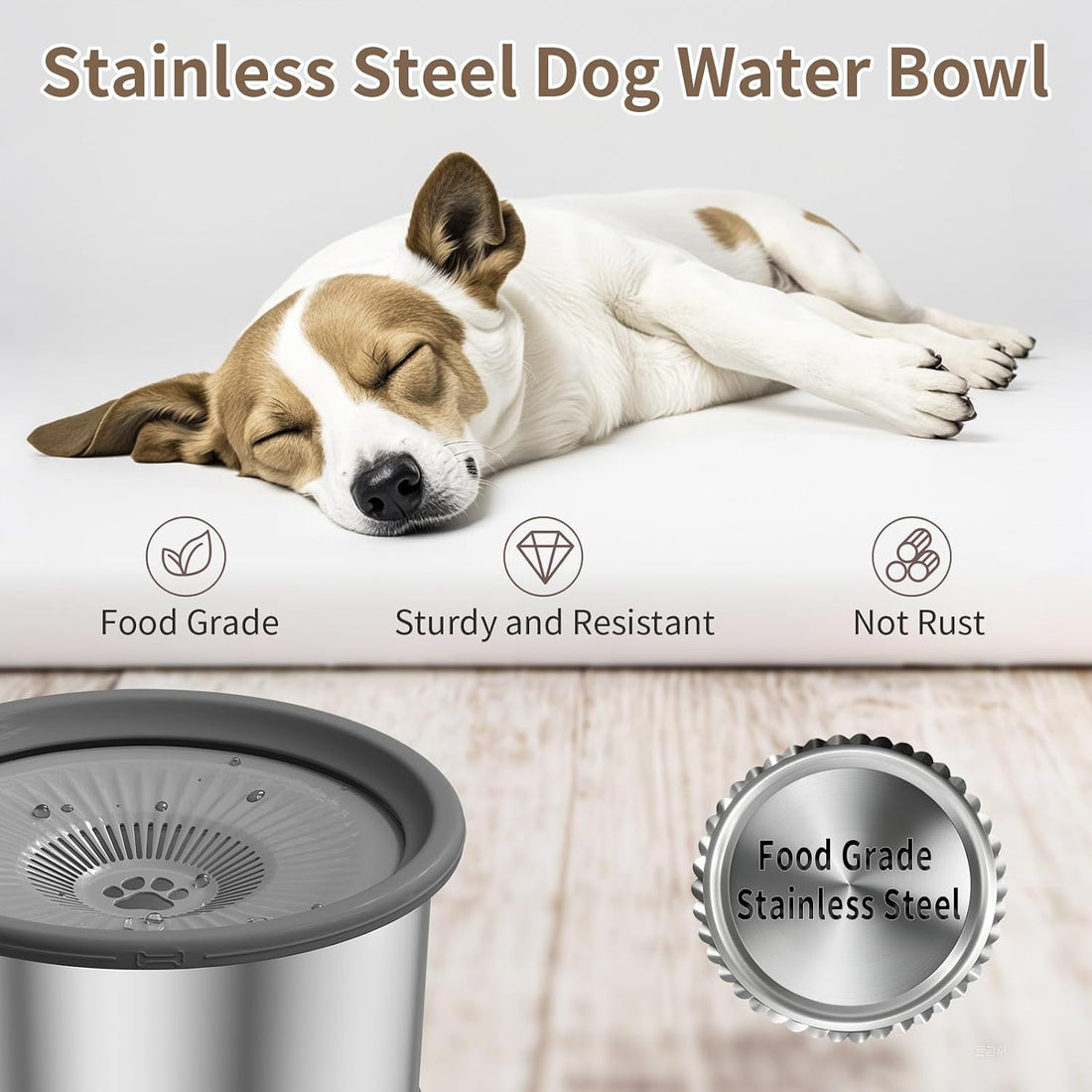 6.5L Dog Water Bowl No Spill 1.6 Gallon Stainless Steel Water Bowl