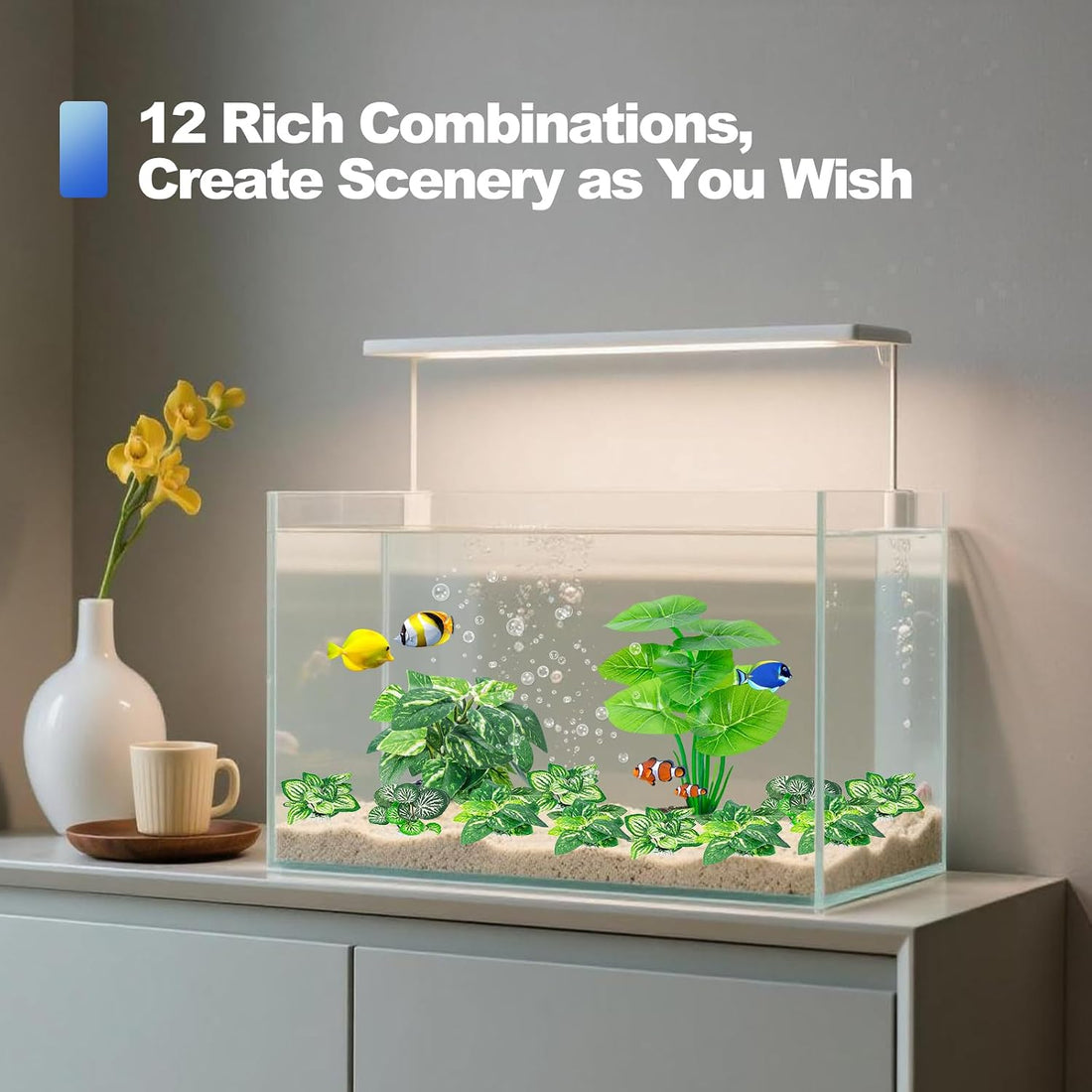 CousDUoBe 12 Pcs Betta Fish Tank Decor,Silk Aquarium Plants Green