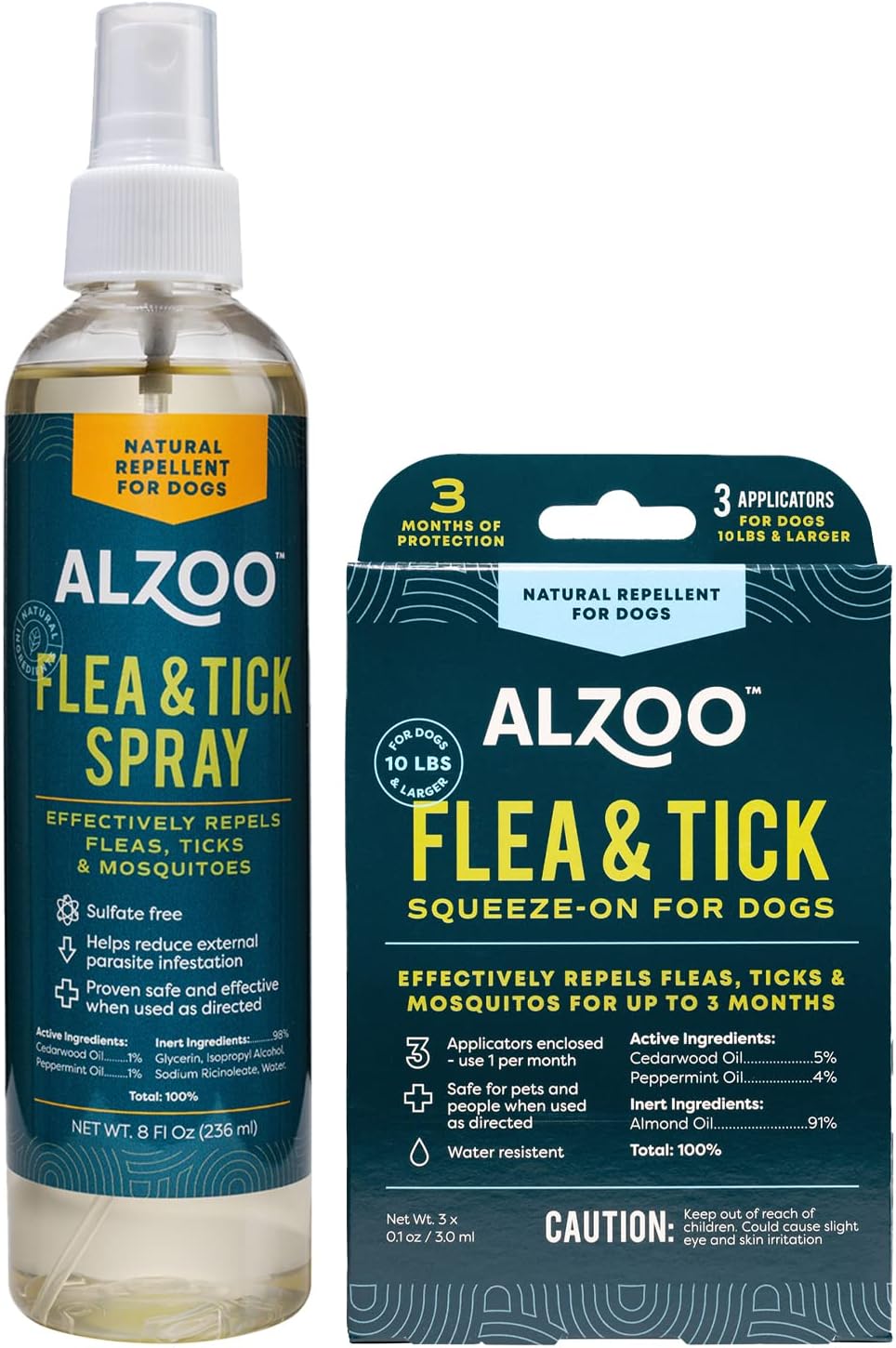ALZOO Flea & Tick Squeeze-On + Spray Kit for Dogs