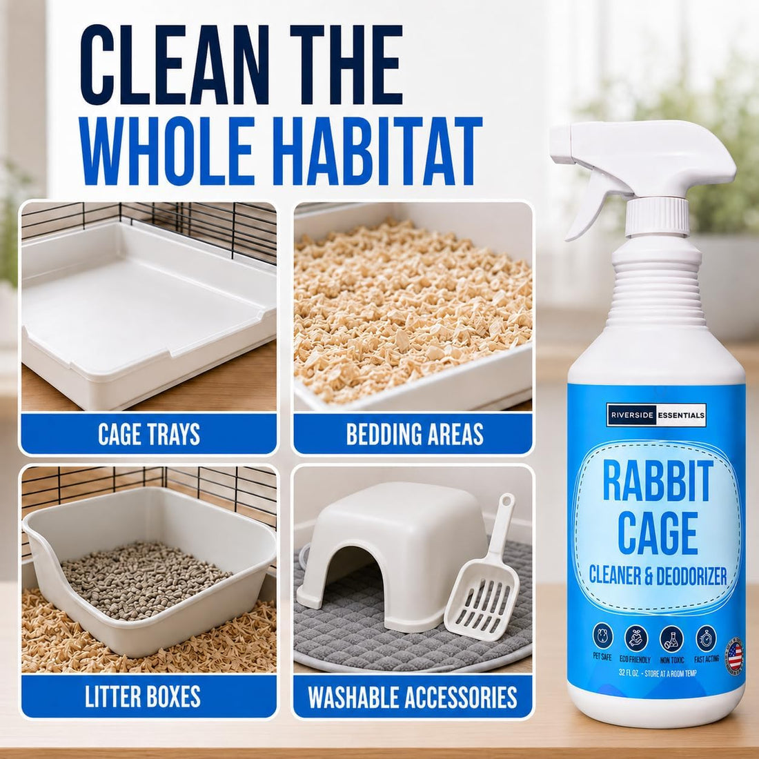 Rabbit Cage Odor Eliminator & Cleaner Spray, 32oz – Made in USA