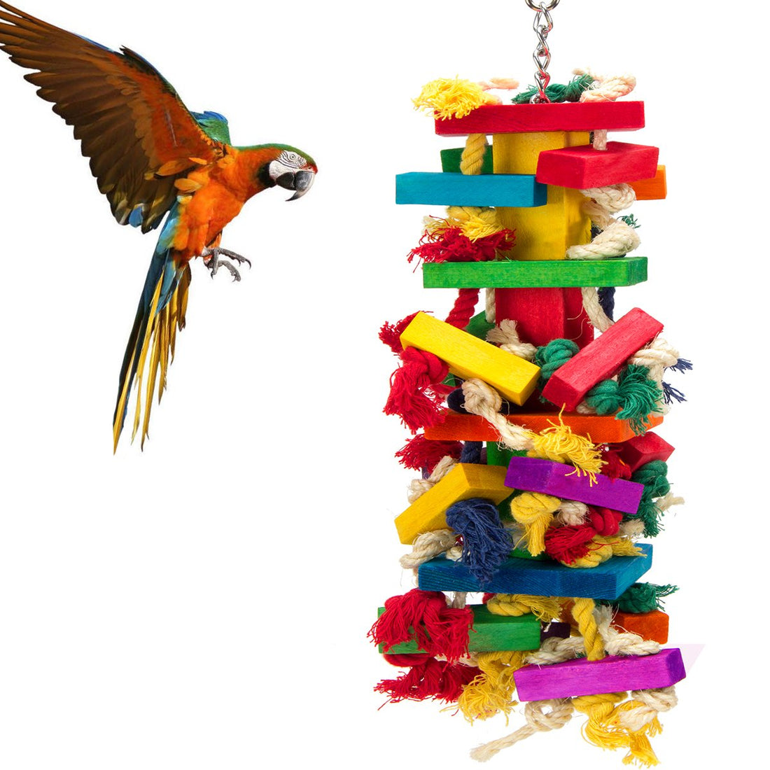 Extra Large Natural Wood Bird Toys for Macaws, African Grey