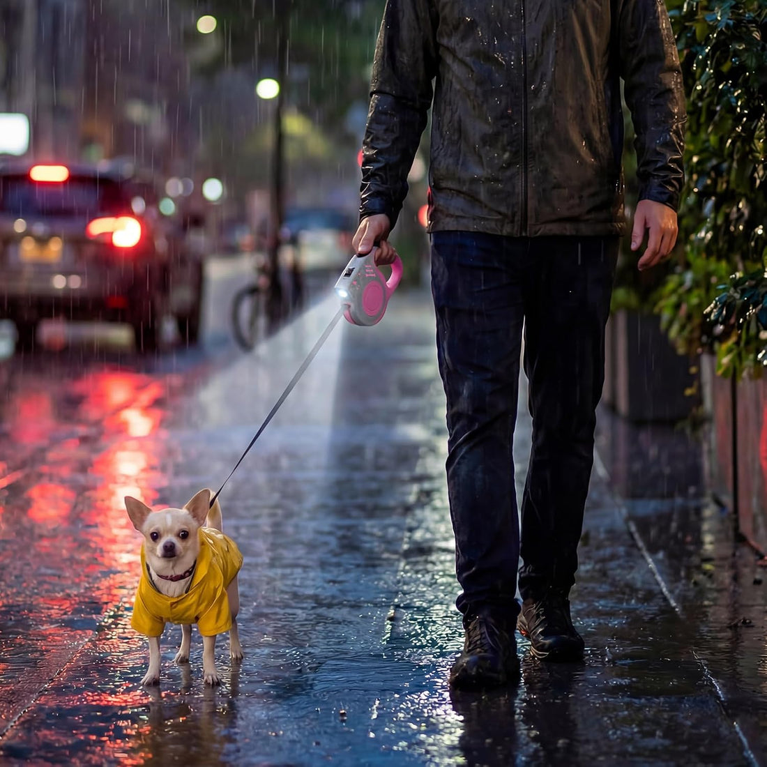 Retractable Dog Leash with USB Rechargeable Flashlight