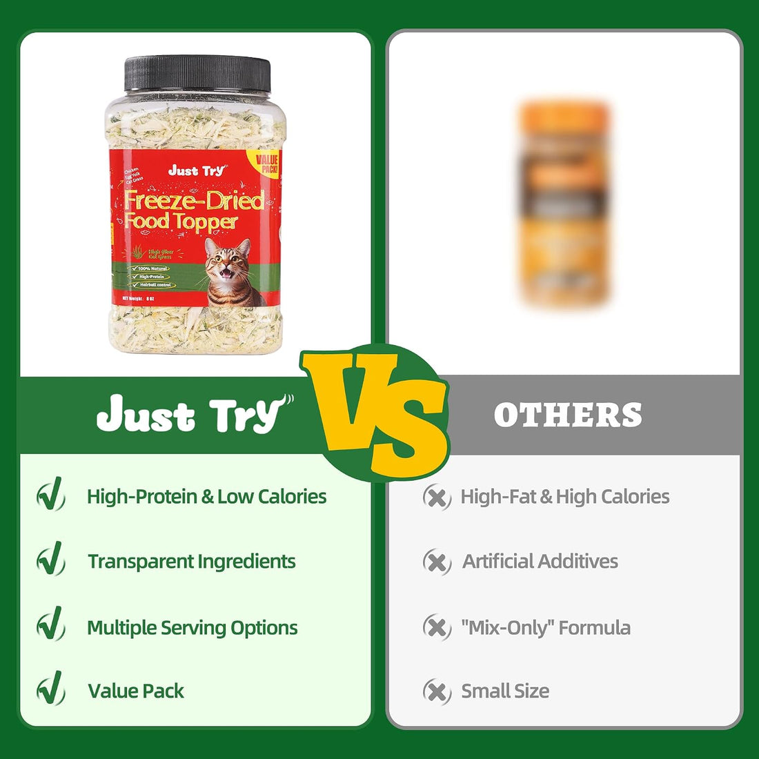 Just Try Freeze Dried Cat Grass Topper for Indoor Cats, 8 oz