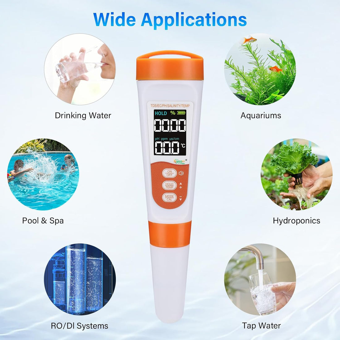 hygger Pool Salt Tester & PH Meter, 5-in-1 Digital Pool Water Tester