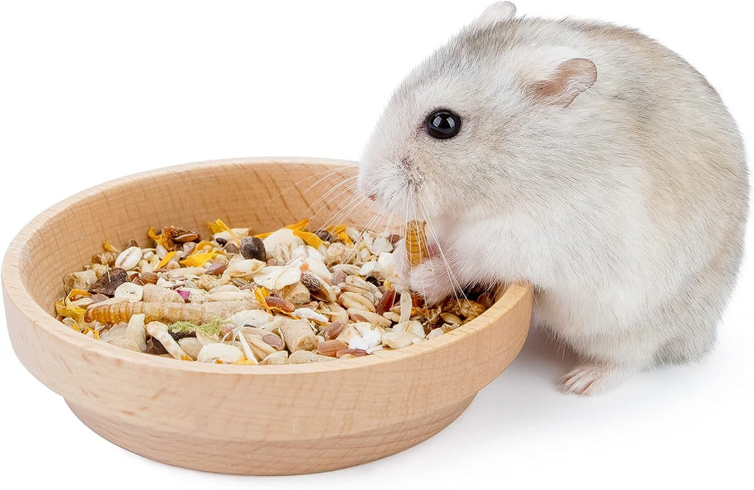 Niteangel Wooden Hamster Food Bowl: Beech Stable & Hammy Pattern