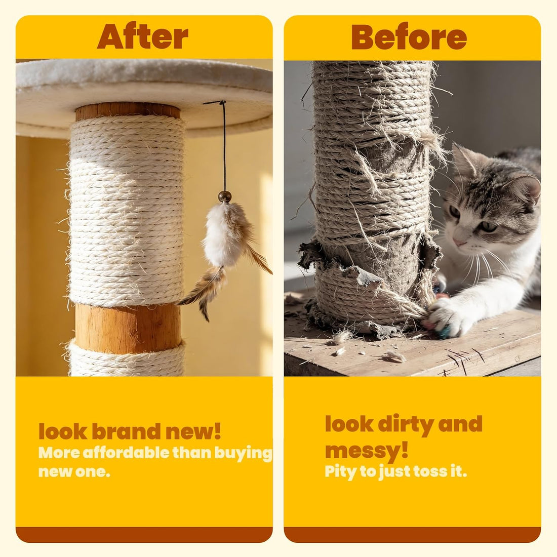 Natural Sisal Rope for Cat Scratching Post Replacement