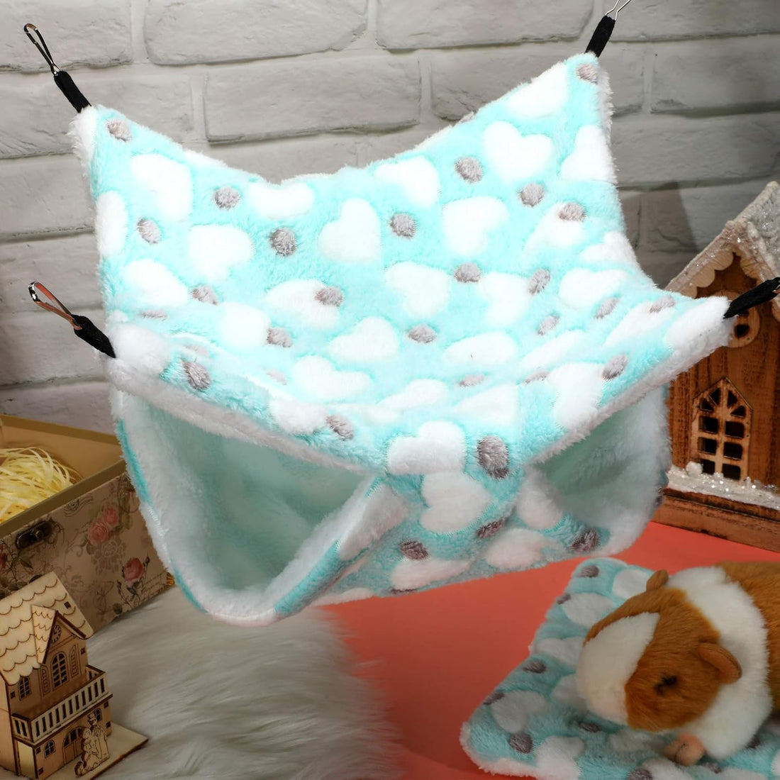 Boao 2 Pcs Guinea Pig Rat Hammock for Pet, Mint Green, Pink