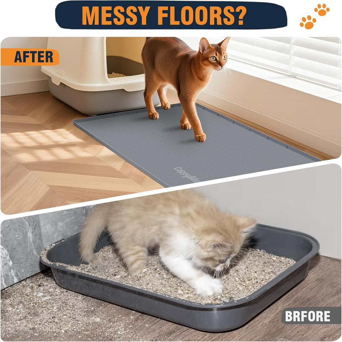 Cat Litter Mat, 34"x22" Waterproof Silicone, Litter Trapping