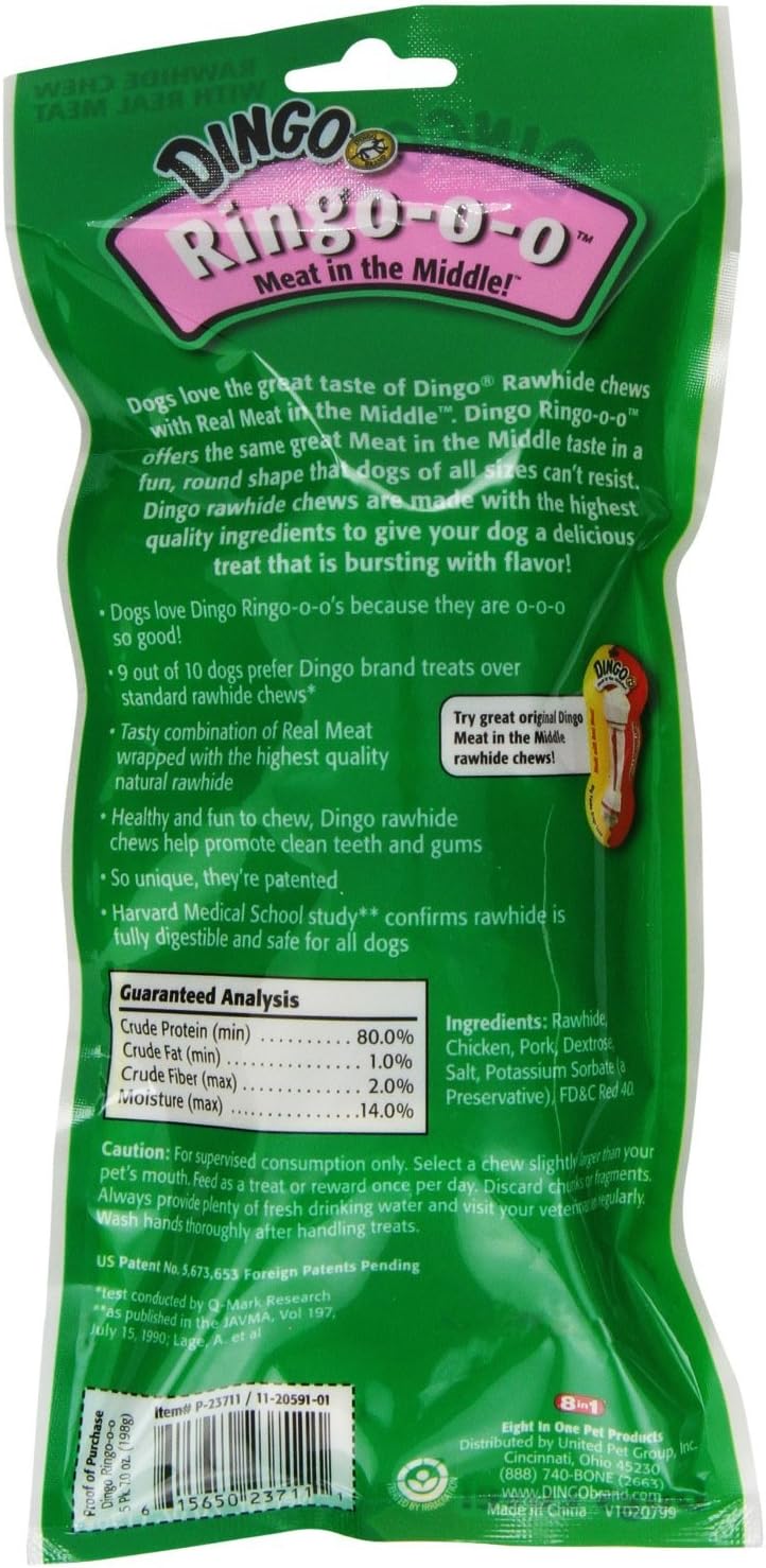 Dingo Ringo Rawhide Dog Treats Made With Real Chicken, 5 Count