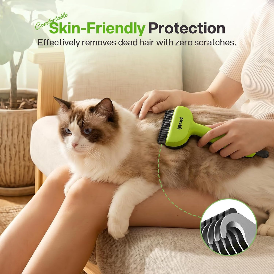 Pecute Self-Cleaning Undercoat Rake for Dogs Cats with Long/Double